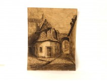 Dessin, Fusain, Porte Poterne, Vannes 56, TOUZE, XXème siècle