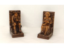 Magnifique serre livre Bois Sculpté Breton signé M FOUILLEN d'époque XXème