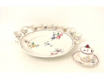 Lot de vaisselle Plat Coquetier Moutardier décor floral d'époque début XXème