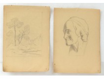 Carnet Dessins Fusains Portraits Paysages Etudes Peintre Eugène FOREL XIXè