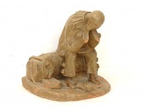  Scupture Statuette Pierrot Terre Cuite Signé Duvallet d'époque fin XIXè Début XXème
