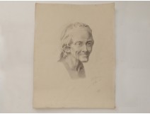 Dessin Fusain Portrait Voltaire Académique Colin-Lefrancq Hélène XXè