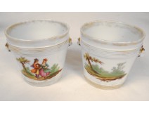Paire petits cache-pots rafraichissoirs porcelaine Paris Napoléon III XIXè
