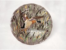 Assiette faïence Gien canard étang roseaux antique french XXème siècle