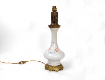 Lampe pétrole bleu fleurs dorure french antique XIXème siècle