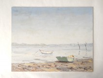 HSC paysage marine attendant le flot bateaux Bretagne Touzé XXème siècle