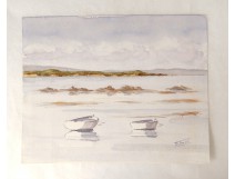 HST paysage marine bateaux mer Bretagne Touzé painting XXème siècle 