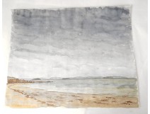 HST paysage Golfe Morbihan temps grisonnant plage Touzé painting XXème