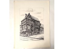 Dessin fusain crayon maison bretonne Touzé painting XXème siècle
