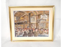 Aquarelle peinture Brasserie Parisienne Living painting XIXème siècle