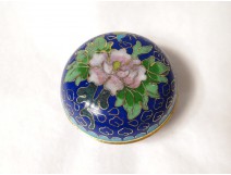 Boîte émaux cloisonnés laiton fleurs bleu box XXème siècle
