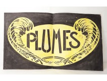 Peinture style publicité Plumes jaune noir école arts décoratifs XXème