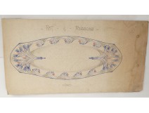  Aquarelle faience plat à poisson motifs colorés école arts décoratifs XXème