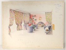 Aquarelle chambre à coucher décoration architecture d'intérieur vintage XXè